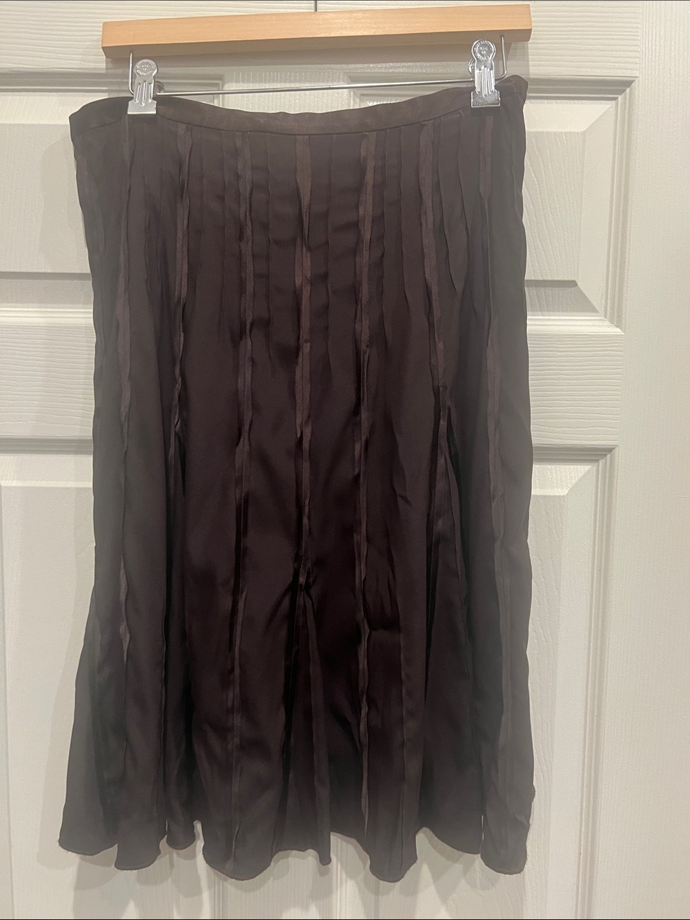 Brown Flowing Pleated A-Line Skirt